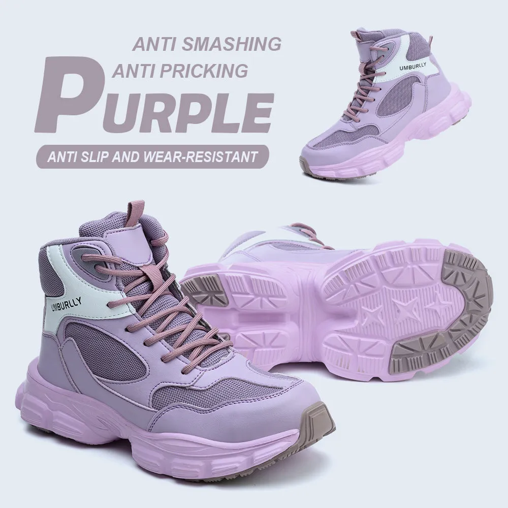 Purple Lightweight Steel Toe Winter Work Boots for Women Safety Shoes