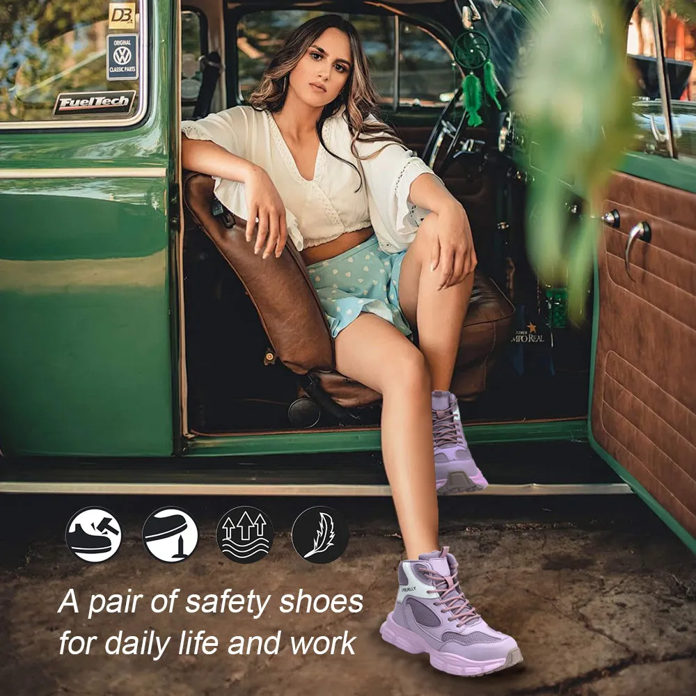 Purple Lightweight Steel Toe Winter Work Boots for Women Safety Shoes