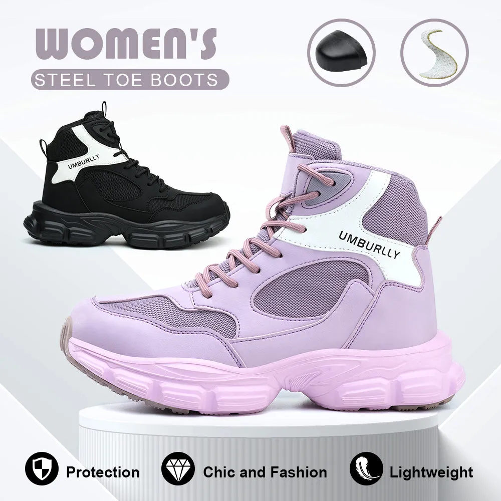 Purple Lightweight Steel Toe Winter Work Boots for Women Safety Shoes