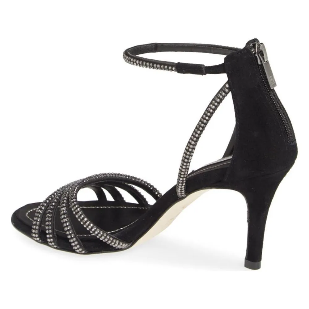 Roux Black Satin Kid Suede Pelle Moda Sandals