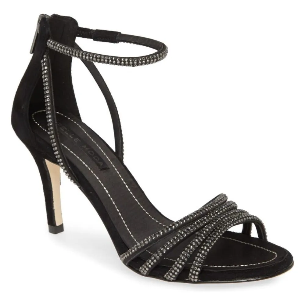 Roux Black Satin Kid Suede Pelle Moda Sandals