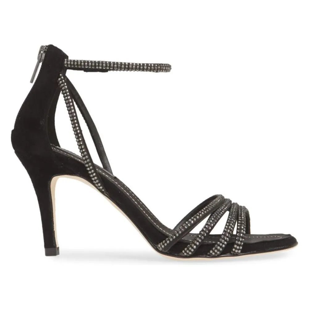 Roux Black Satin Kid Suede Pelle Moda Sandals