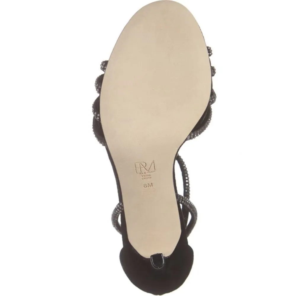 Roux Black Satin Kid Suede Pelle Moda Sandals