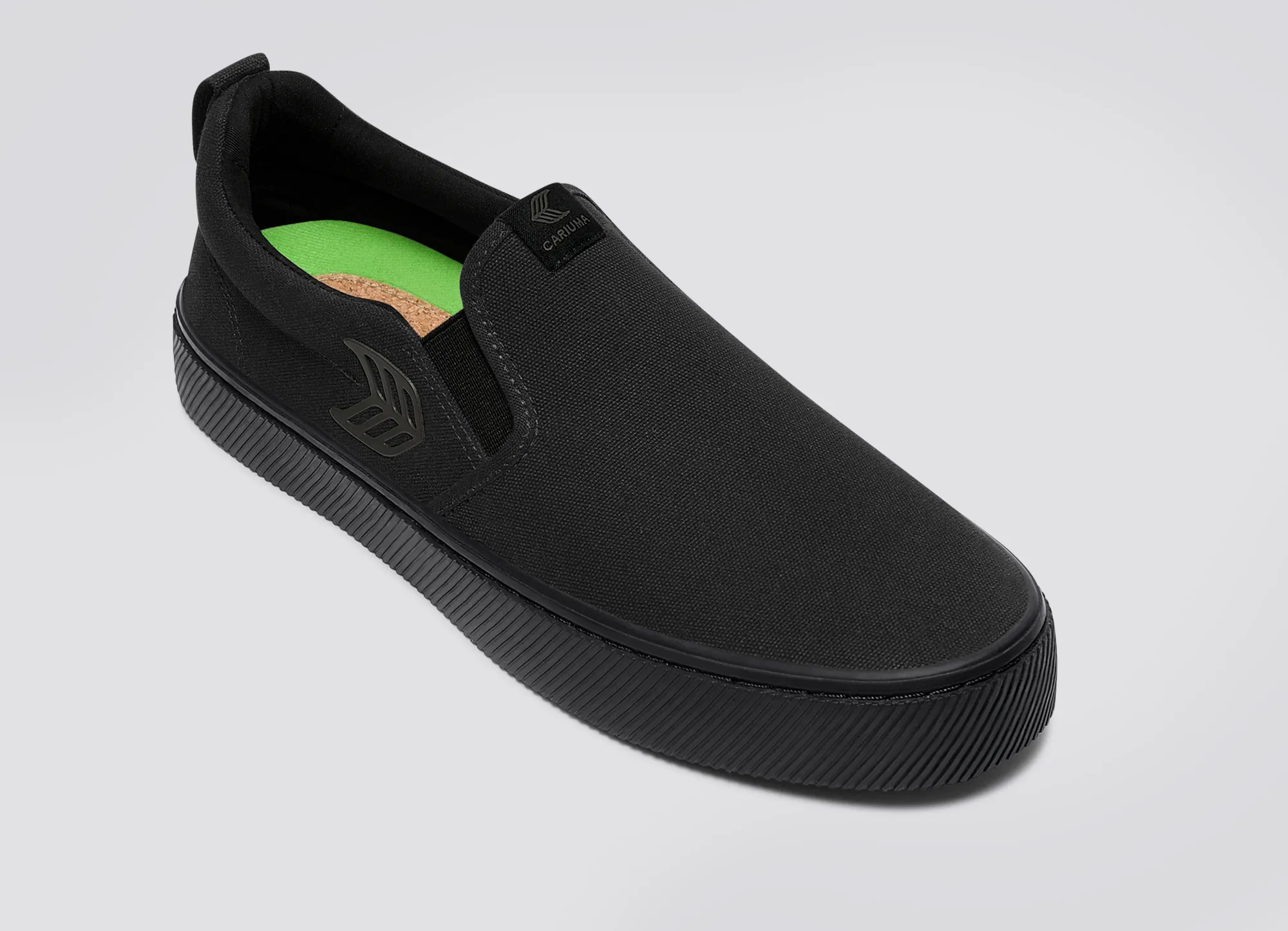 SLIP-ON All Black Canvas Ash Grey Logo Sneaker Women