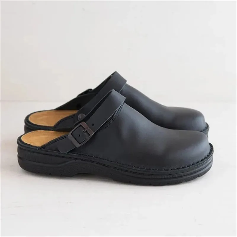 Soft leather slippers with ergonomic support and non-slip soles