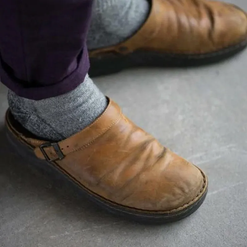 Soft leather slippers with ergonomic support and non-slip soles