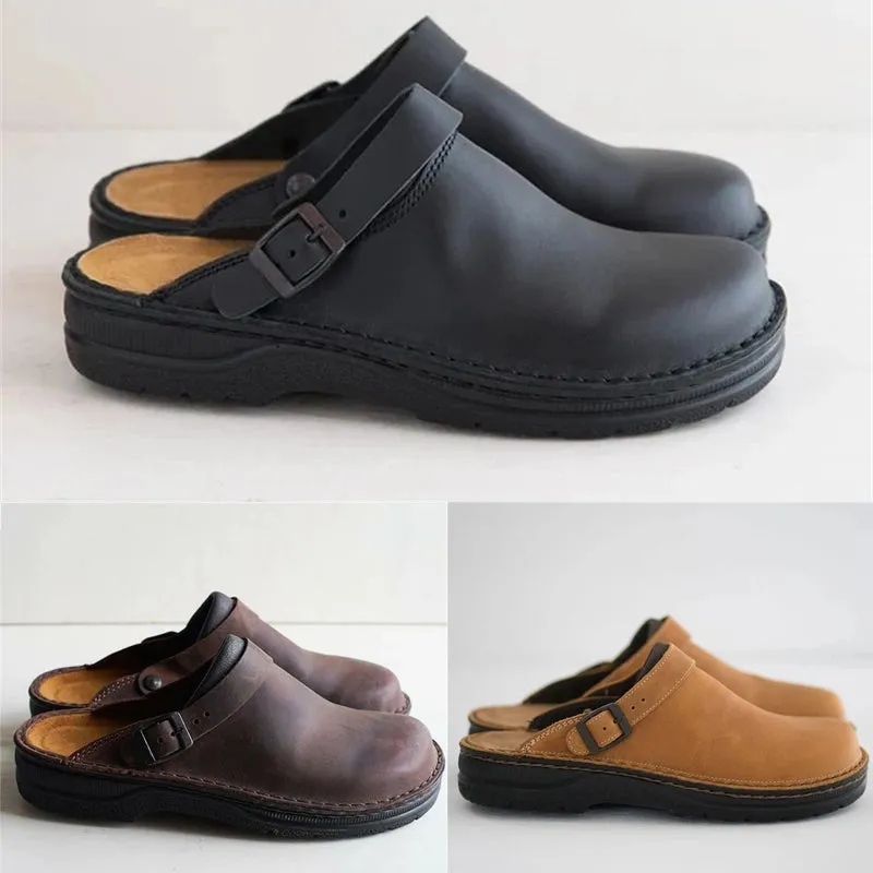 Soft leather slippers with ergonomic support and non-slip soles