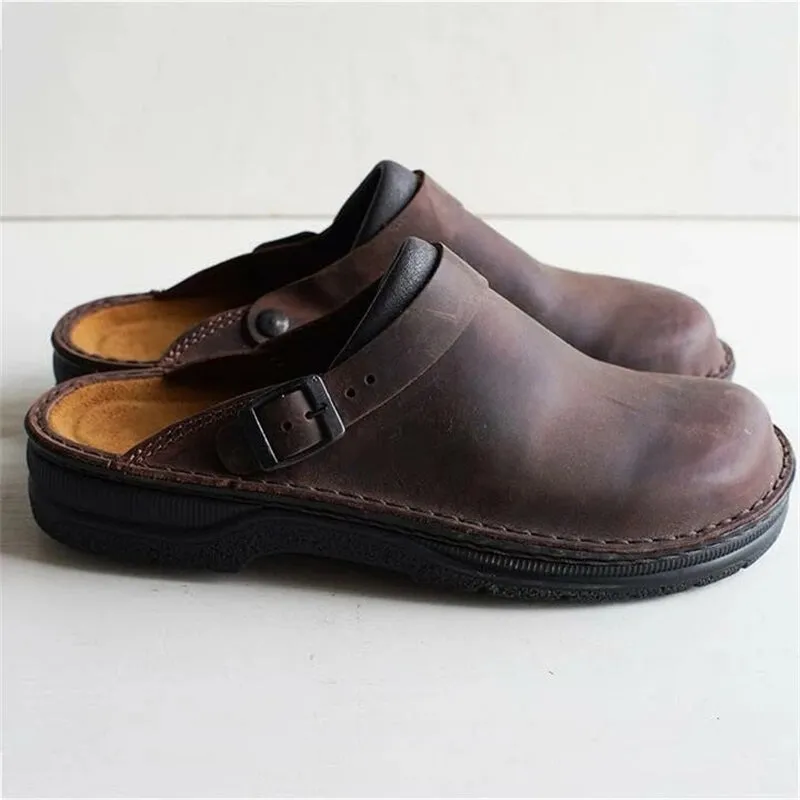 Soft leather slippers with ergonomic support and non-slip soles