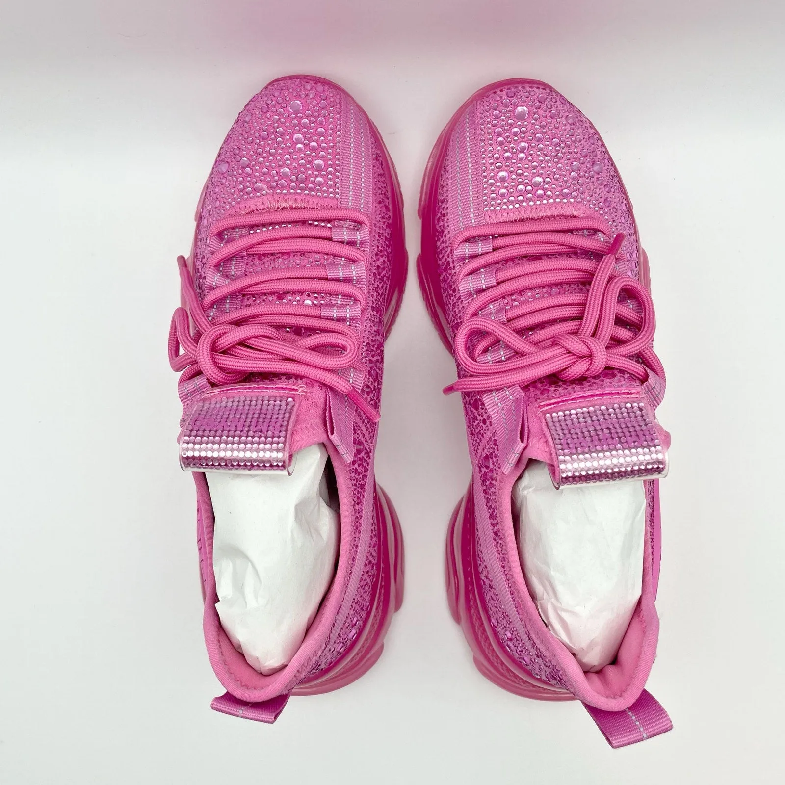 Steve Madden Women's Maxima-R Sneaker Size 7.5 Pink Rhinestone Embellished