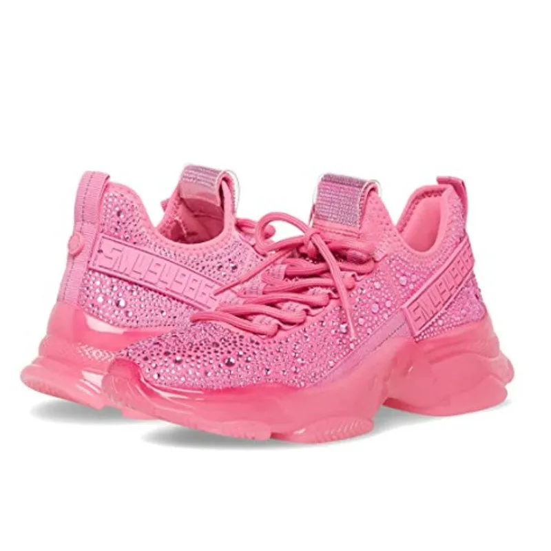 Steve Madden Women's Maxima-R Sneaker Size 7.5 Pink Rhinestone Embellished