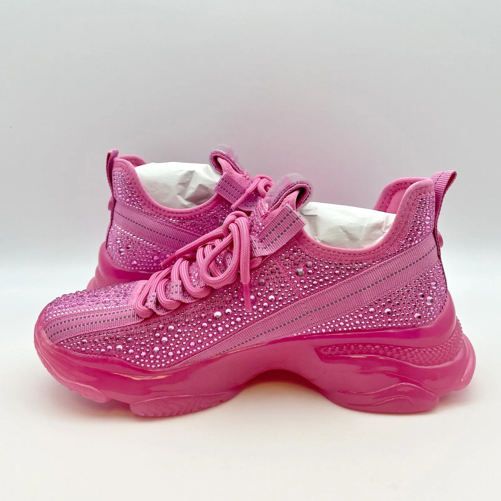 Steve Madden Women's Maxima-R Sneaker Size 7.5 Pink Rhinestone Embellished