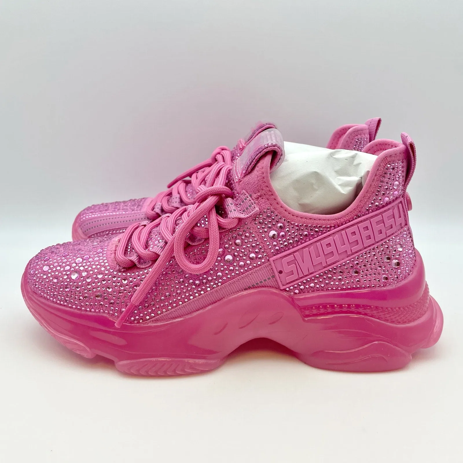 Steve Madden Women's Maxima-R Sneaker Size 7.5 Pink Rhinestone Embellished
