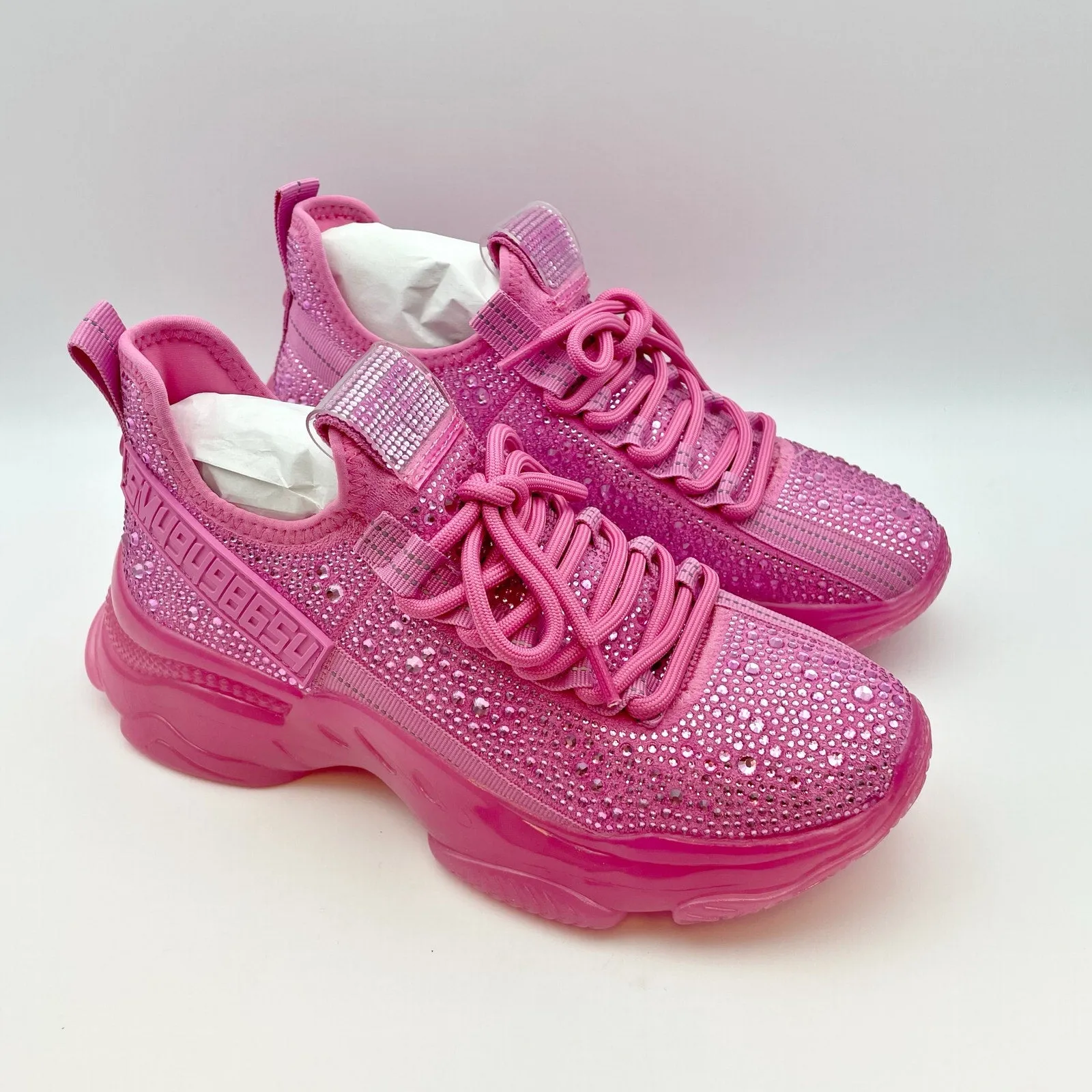 Steve Madden Women's Maxima-R Sneaker Size 7.5 Pink Rhinestone Embellished