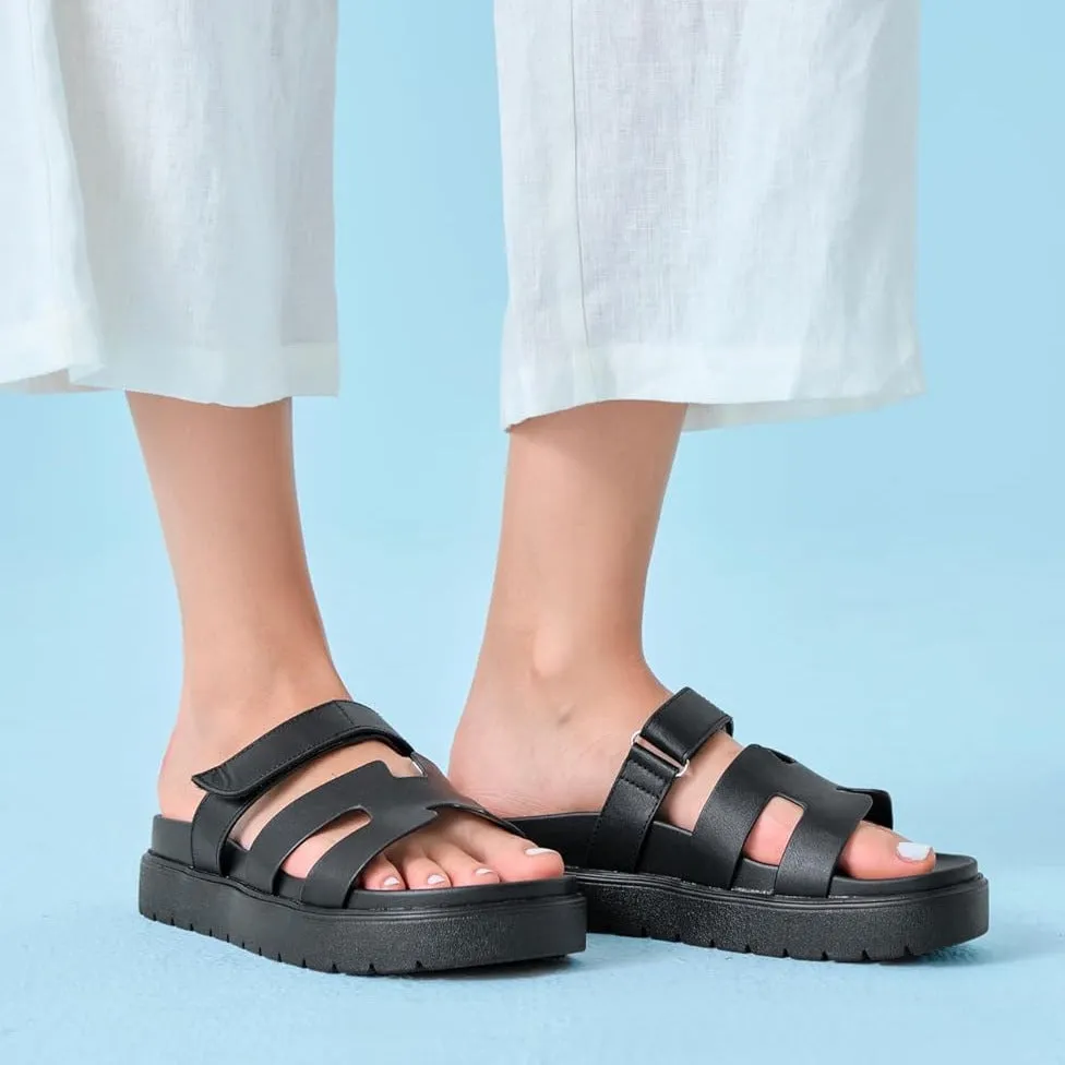 Women's Platform Slide Sandals Slip on Thick Sole Open Toe Non Slip Velcro Summer Flats Shoes