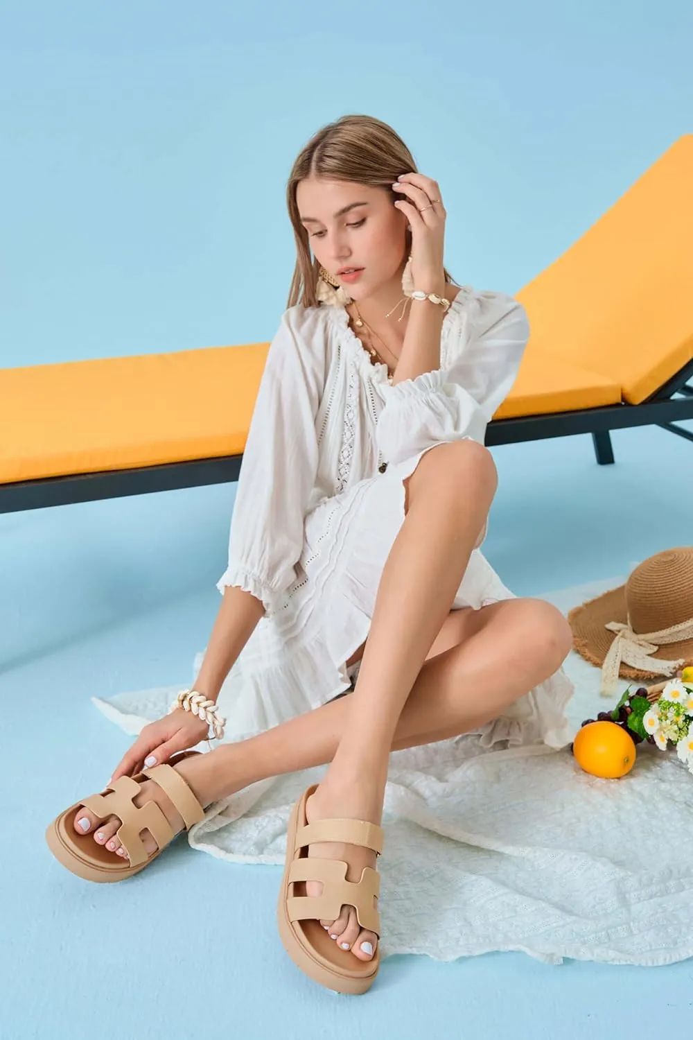 Women's Platform Slide Sandals Slip on Thick Sole Open Toe Non Slip Velcro Summer Flats Shoes