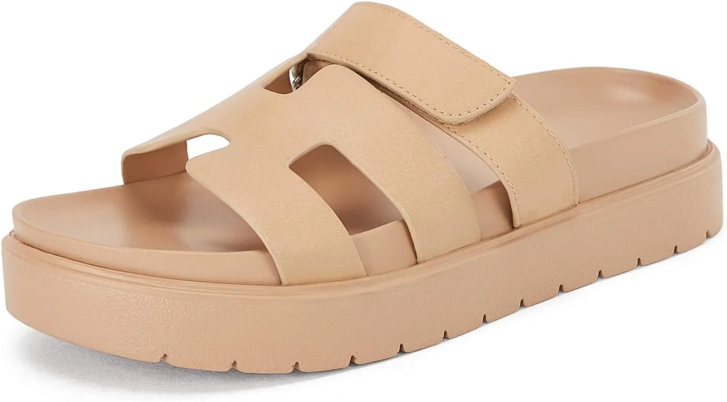 Women's Platform Slide Sandals Slip on Thick Sole Open Toe Non Slip Velcro Summer Flats Shoes