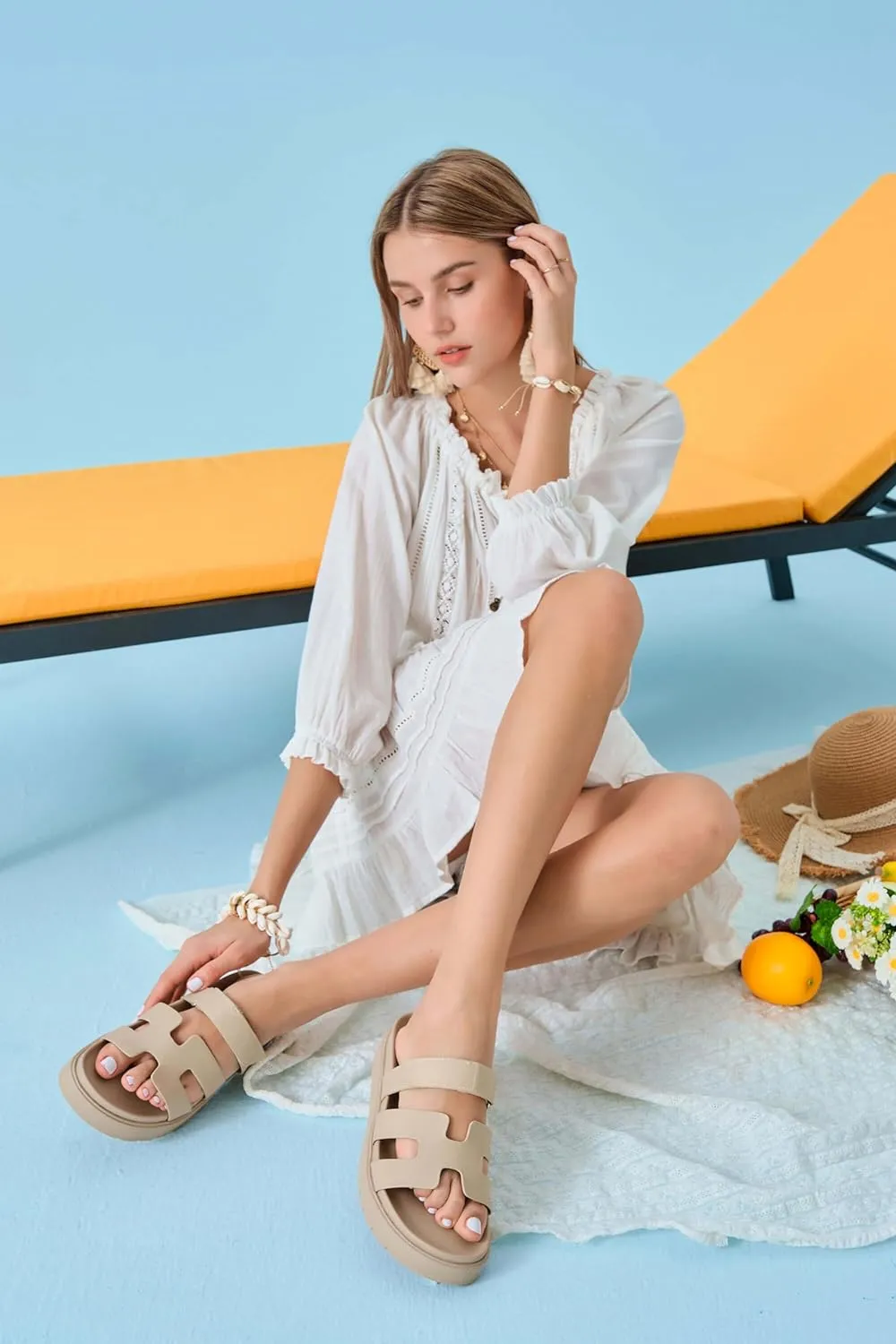 Women's Platform Slide Sandals Slip on Thick Sole Open Toe Non Slip Velcro Summer Flats Shoes