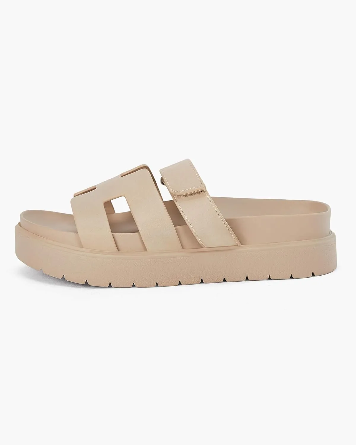 Women's Platform Slide Sandals Slip on Thick Sole Open Toe Non Slip Velcro Summer Flats Shoes